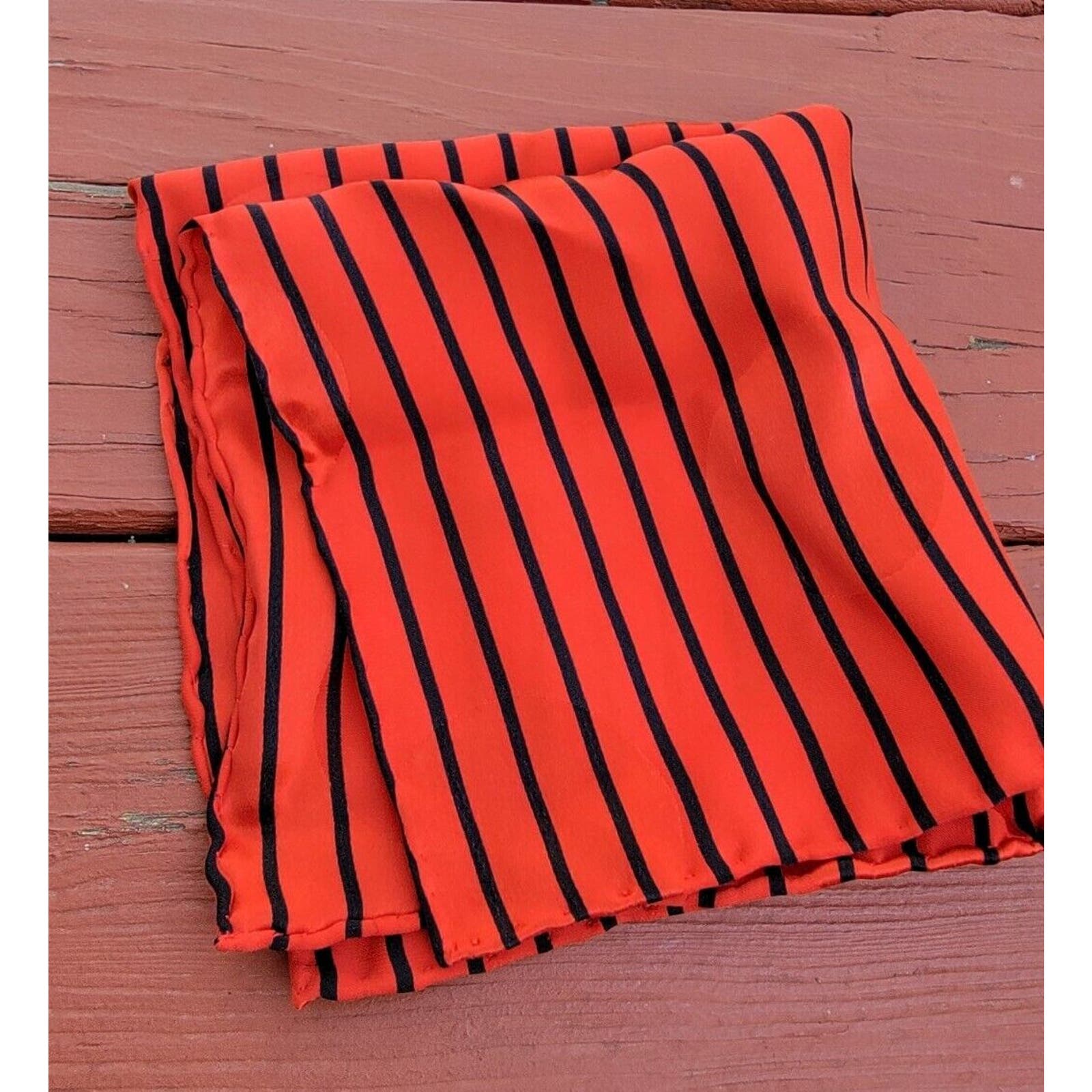 100 Silk Pocket Square Hand Rolled 12x12 Neiman Marcus Stripe Red Handkerchief